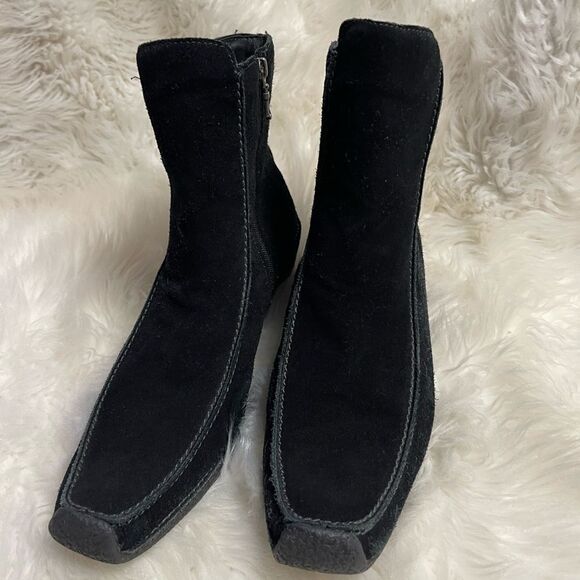 Naturalizer leather black suede wedge ankle boots side zipper rubber soles SZ11M - Picture 2 of 10